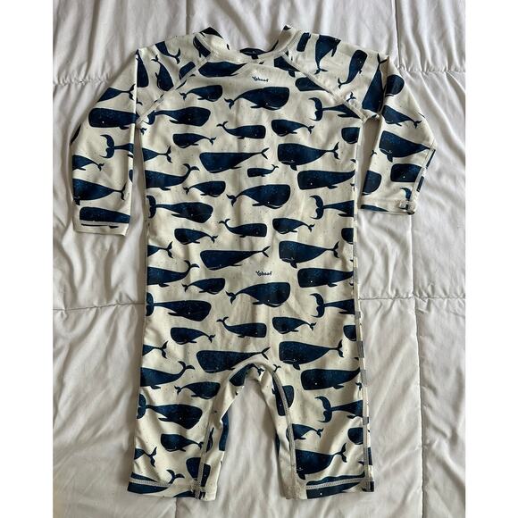 Toddler One Piece SwimSuit Zip Up Whales Nautical Blue Sz 2-3 - Picture 2 of 3